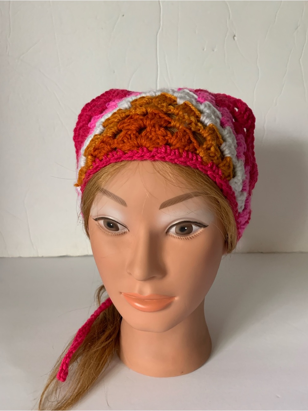 Handmade Multicolor Crochet Headband - Pink, White, orange Lesbian Pride Flag